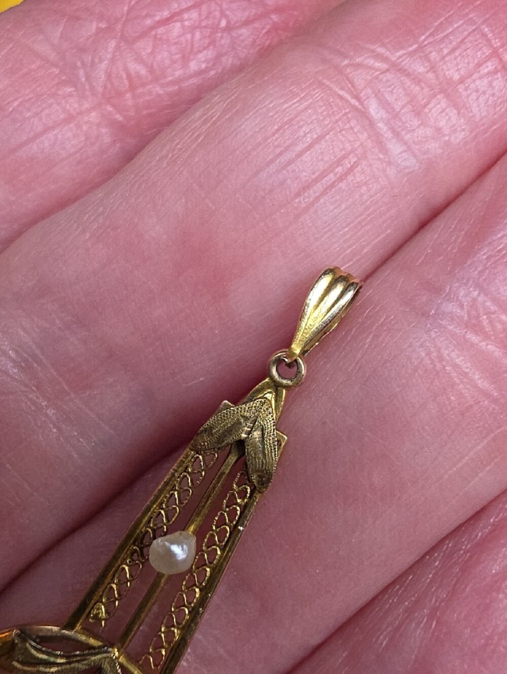 Authentic Edwardian 10K Gold Lavalier Pendant Necklace Drop Ruby Pearl - Picture 8 of 11